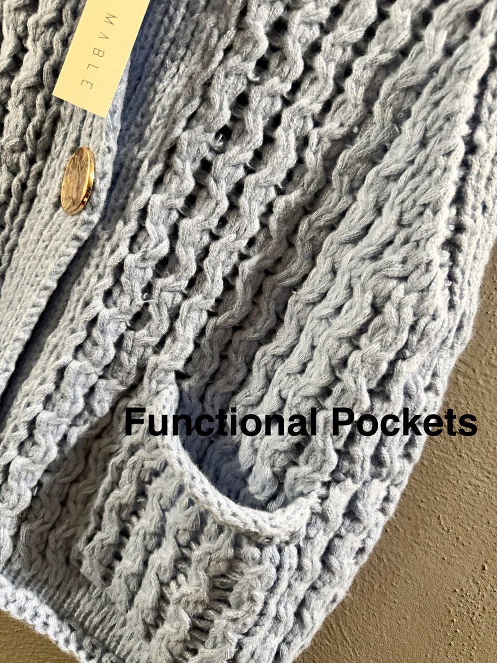 MABLE Pale Blue Chunky Knit Button Vest - Picture 6 of 7